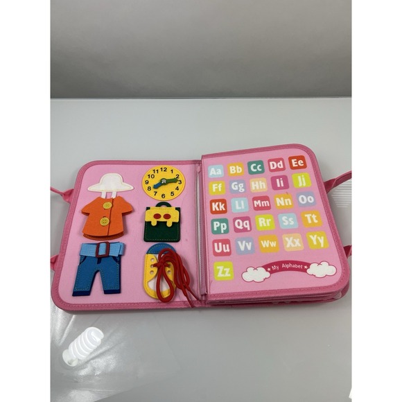 Montessori Hahaland Toddler 3+ Sensory Busy Board Bag Girls Pink Unicorn Travel - Picture 5 of 13